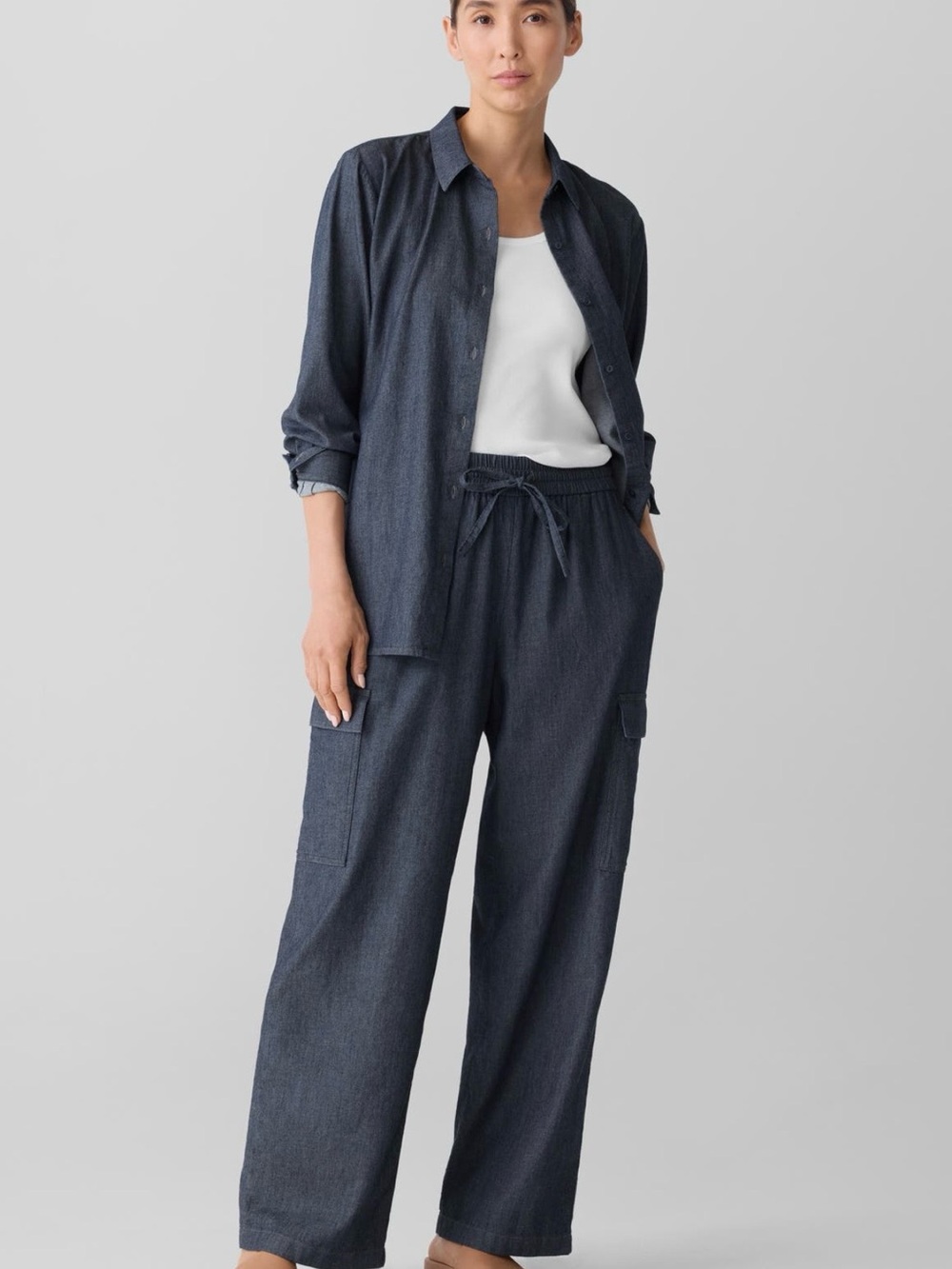 NEW Eileen Fisher Navy Wide-Leg Cargo Pants Small